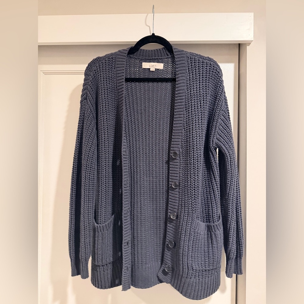 EUC Loft Women's Charcoal Knit Cardigan w/ Pockets Size Small